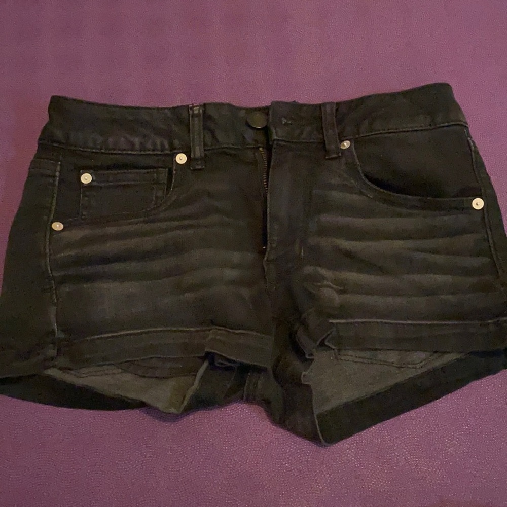 Black denim shorts